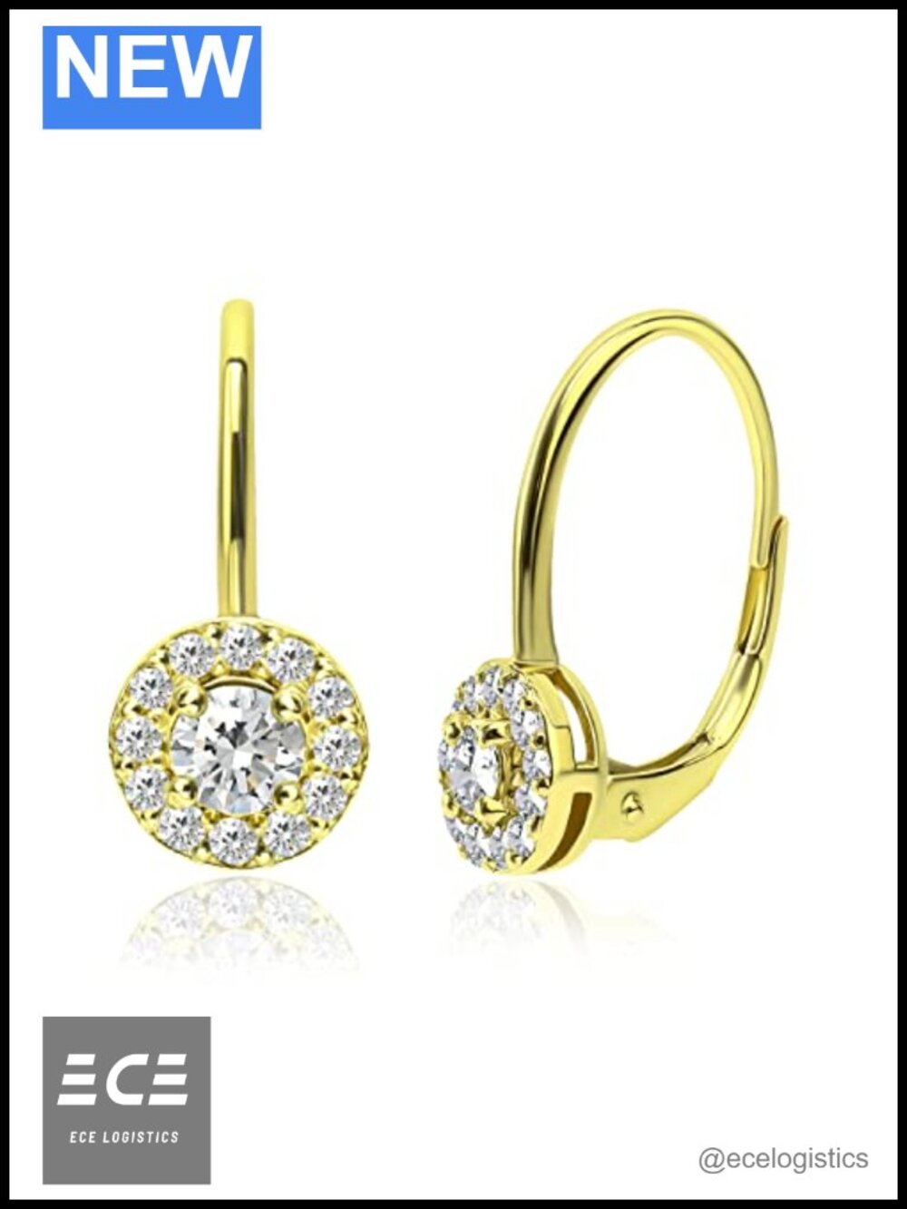 Sterling Silver Lab Grown Diamond Halo Leverback Drop Earrings
